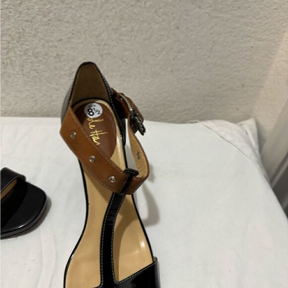 Cole Haan Air London T Strap Sandal Heel Patent Leather Black Open Toe 8.5 - Picture 5 of 13